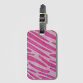 Roze zebra strepen bagagelabel (Voorkant (verticaal))