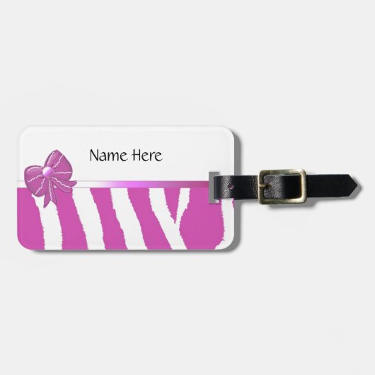 Roze zebra strepen bagagelabel (Voorkant horizontaal)