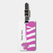 Roze zebra strepen bagagelabel (Voorkant verticaal)