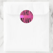 Roze zebra strepen bruiloft gunsten ronde sticker (Tas)