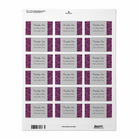 Roze Zebra Strepen Labels (Full Sheet)