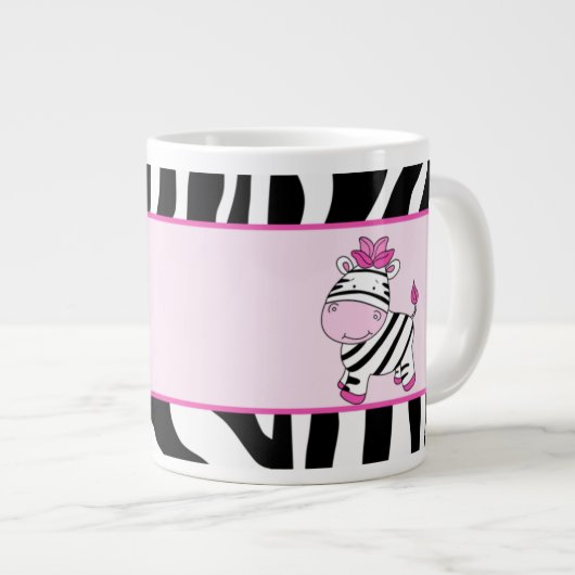 Roze Zebra Stripe 20oz Jumbo Coffee Mok met Zebra (Voorkant rechts)