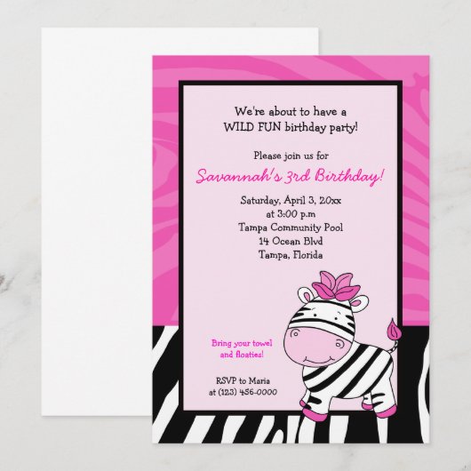Roze Zebra Stripe 5x7 uitnodiging van vrijdag (Voorkant / Achterkant)