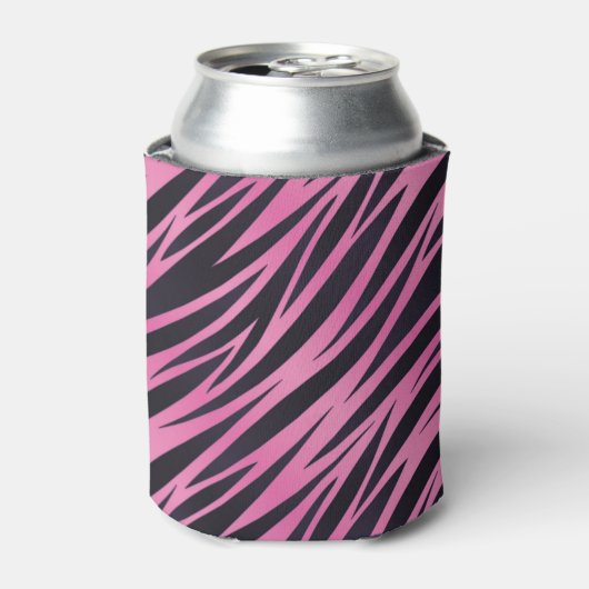 Roze Zebra Stripe Achtergrond Blikjeskoeler (Blikje Voorkant)