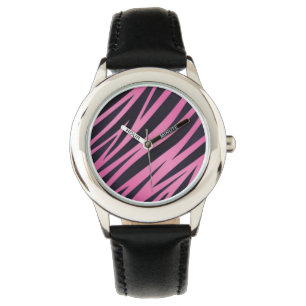 Roze Zebra Stripe Achtergrond Horloge