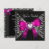Roze Zebra Stripe Black Birthday Party Afbeelding Kaart (Voorkant / Achterkant)