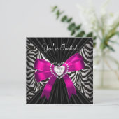Roze Zebra Stripe Black Birthday Party Afbeelding Kaart (Staand voorkant)