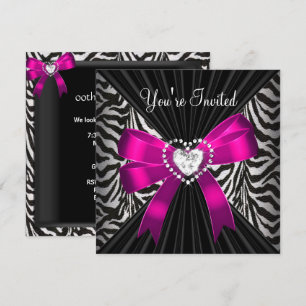 Roze Zebra Stripe Black Birthday Party Afbeelding Kaart