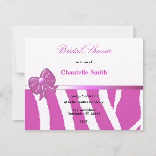 Roze Zebra Stripe Bridal Shower Kaart (Voorkant)
