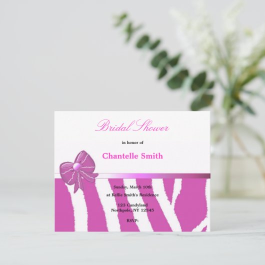 Roze Zebra Stripe Bridal Shower Kaart (Staand voorkant)