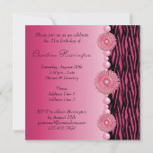 Roze Zebra Stripes Flower & Pearls Birthday Party Kaart (Achterkant)