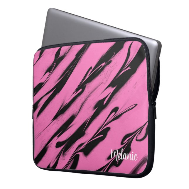 Roze Zebra Stripes-laptophoes Laptop Sleeve (Voorkant Links)