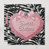  Roze Zebra Sweet 16 Verjaardagsfeest Kaart (Voorkant / Achterkant)