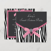 Roze Zebra Sweet 16 verjaardagsfeestje Kaart (Voorkant / Achterkant)