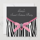 Roze Zebra Sweet 16 verjaardagsfeestje Kaart (Voorkant)