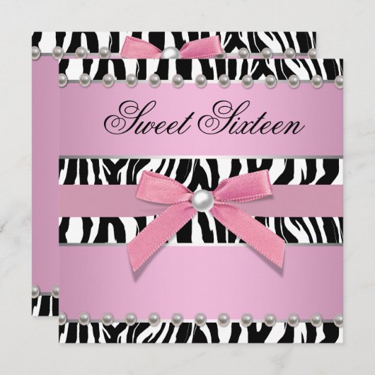 Roze Zebra Sweet 16 verjaardagsfeestje Kaart (Voorkant / Achterkant)