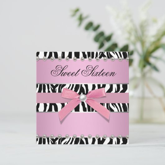 Roze Zebra Sweet 16 verjaardagsfeestje Kaart (Staand voorkant)