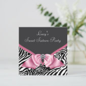 Roze Zebra Sweet 16 verjaardagsfeestje Kaart (Staand voorkant)