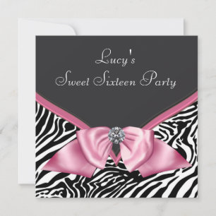 Roze Zebra Sweet 16 verjaardagsfeestje Kaart