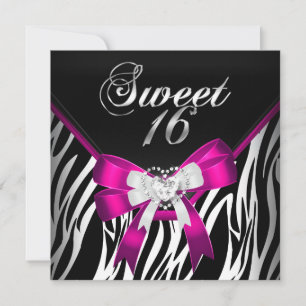Roze Zebra Sweet Sixteen 16 Verjaardag Zwart Wit Kaart