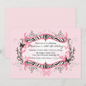 Roze Zebra Sweet Sixteen Birthday Uitnodiging (Voorkant / Achterkant)