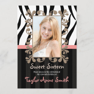 Roze Zebra Sweet Sixteen Foto-uitvindingen Kaart