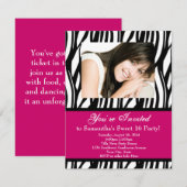 Roze Zebra Sweet Sixteen Kaart (Voorkant / Achterkant)