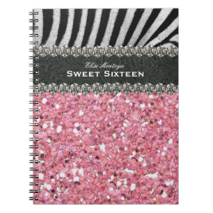 Roze Zebra Sweet Sixteen, speciaal gepersonaliseer Notitieboek