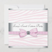 Roze Zebra Sweet Sixteen Verjaardagsfeest Kaart (Voorkant)