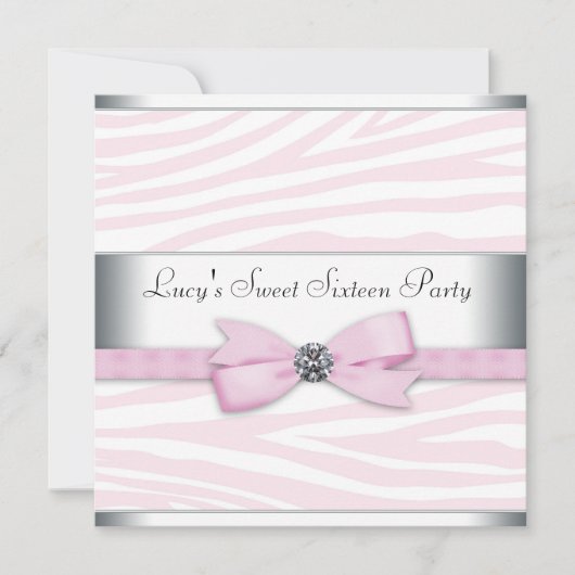 Roze Zebra Sweet Sixteen Verjaardagsfeest Kaart (Voorkant)