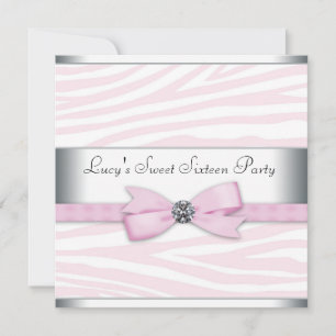 Roze Zebra Sweet Sixteen Verjaardagsfeest Kaart