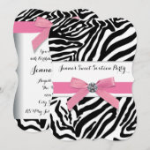 Roze Zebra Sweet Sixteen Verjaardagsfeest Kaart (Voorkant / Achterkant)