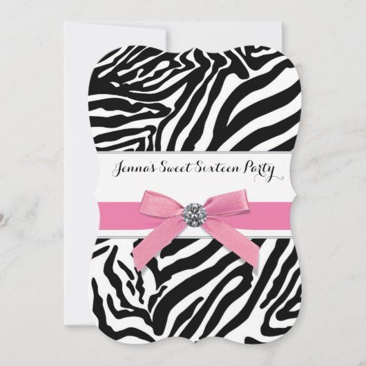 Roze Zebra Sweet Sixteen Verjaardagsfeest Kaart (Voorkant)