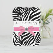 Roze Zebra Sweet Sixteen Verjaardagsfeest Kaart (Staand voorkant)