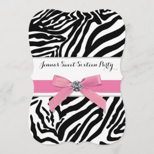 Roze Zebra Sweet Sixteen Verjaardagsfeest Kaart