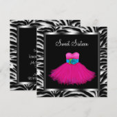 Roze Zebra Sweet Sixteen Verjaardagsfeest Kaart (Voorkant / Achterkant)