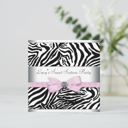 Roze Zebra Sweet Sixteen Verjaardagsfeest Kaart (Staand voorkant)