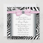 Roze Zebra Sweet Sixteen Verjaardagsfeest Kaart (Achterkant)