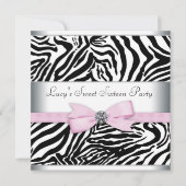 Roze Zebra Sweet Sixteen Verjaardagsfeest Kaart (Voorkant)