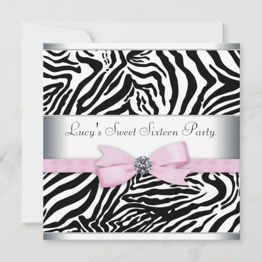 Roze Zebra Sweet Sixteen Verjaardagsfeest Kaart (Voorkant)