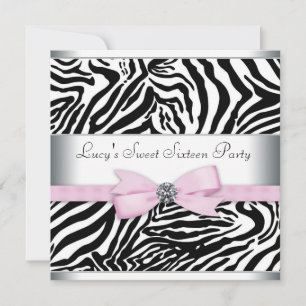 Roze Zebra Sweet Sixteen Verjaardagsfeest Kaart