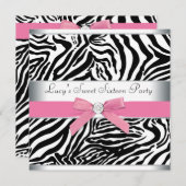 Roze Zebra Sweet Sixteen Verjaardagsfeest Kaart (Voorkant / Achterkant)