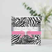 Roze Zebra Sweet Sixteen Verjaardagsfeest Kaart (Staand voorkant)