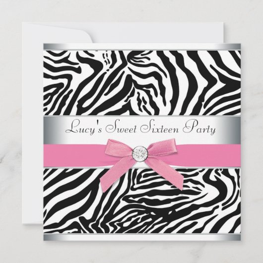 Roze Zebra Sweet Sixteen Verjaardagsfeest Kaart (Voorkant)