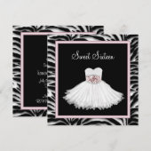 Roze Zebra Sweet Sixteen Verjaardagsfeest Kaart (Voorkant / Achterkant)