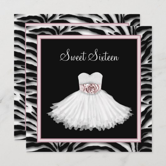 Roze Zebra Sweet Sixteen Verjaardagsfeest Kaart (Voorkant / Achterkant)