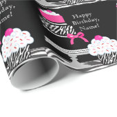 Roze Zebra taart en cupcake inpakpapier (Rol Hoek)