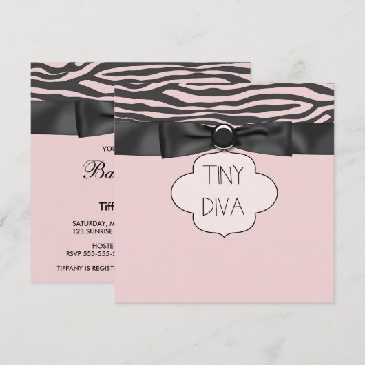Roze Zebra Tiny Diva Girl Baby shower Kaart (Voorkant / Achterkant)