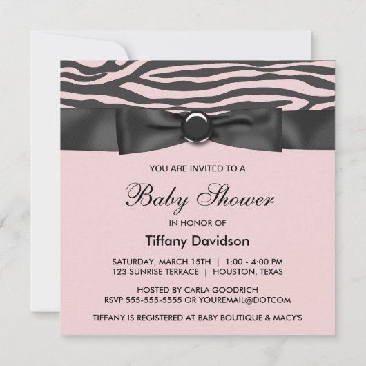 Roze Zebra Tiny Diva Girl Baby shower Kaart (Achterkant)