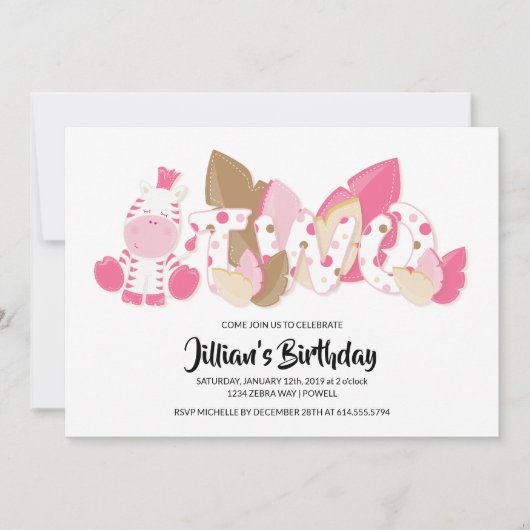 Roze Zebra tweede uitnodiging van de partij van Bi (Voorkant)